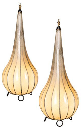 Roana - Set di 2 lampade da tavolo orientali, 50 cm, in pelle, con paralume in metallo e due lampade da tavolo, colore naturale