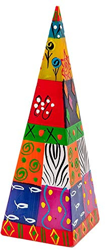 Kapula - Candela decorativa a forma di piramide sudafricana, dipinta a mano, design etnico multicolore, 9 x 25 cm, commercio equo e solidale
