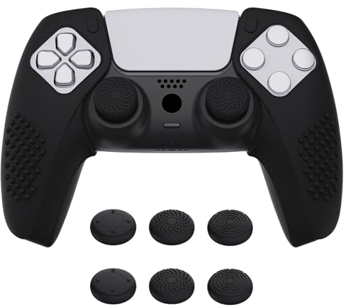 PlayVital Coque Protection pour ps5 Manette,Housse Silicone avec Capuchon Joystick pour ps5 Controller Cover Skin Antidérapante Compatible avec Station de Charge-Noir