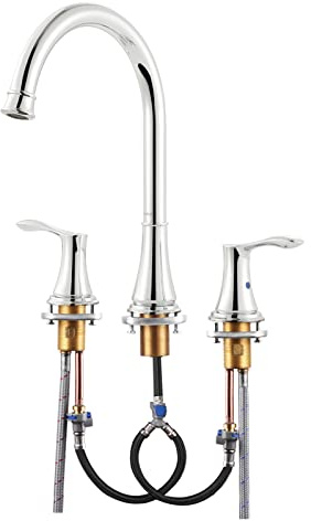 PARLOS High Arc 2-Handle Widespread Roman Tub Faucet with Valve & Faucet Supply Lines, Chrome, Demeter 1436201