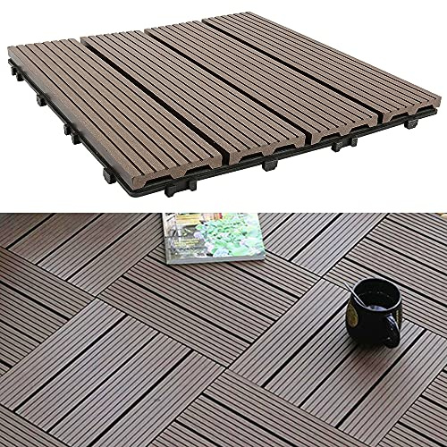 Lot de 11 Caillebotis Exterieur Dalles de Jardin 30×30 cm Composite Bois-plastique Revêtement de Sol Extérieur (11 Tuiles #4)