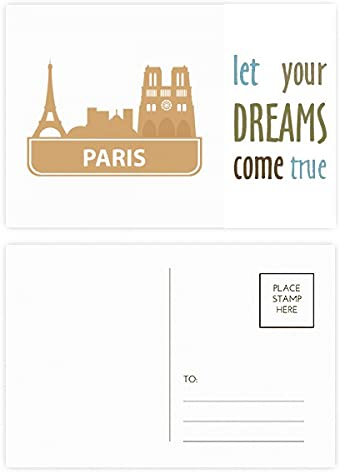 Paris, französisches gelbes Wahrzeichen-Muster, Dream Come True, Postkarten-Set mit Dankeskarte, 20 Stück