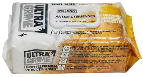 UltraGrime Pro Anti-Bac Cleaning Wipes | Salviette antibatteriche industriali per la disinfezione e la rimozione dello sporco da tutte le superfici | 100 salviettine umidificate XXL, 38 cm x 25 cm