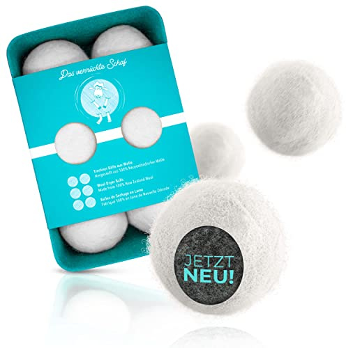 6er Set Trocknerbälle mit HOHER FILZDICHTE incl. Aufbewahrungsbox by Tridono® - Zertifiziert durch SGS Fresenius.100% Neuseeländische Schafwolle.