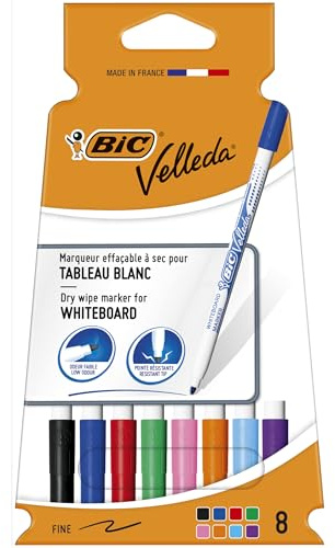 Bic Velleda 1721 Whiteboard-Marker, Rundspitze, 1,5 mm Linie, verschiedene Farben, 8 Stück