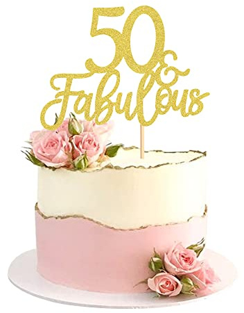 Blumomon 3 Pack 50 & Fabulous Cake Topper Gold Glitter Cheers to Happy 50th Birthday Cake Toppers Fifty and Fabulous Cake Pick Decorations for 50th Wedding Anniversary Birthday Party Supplies
