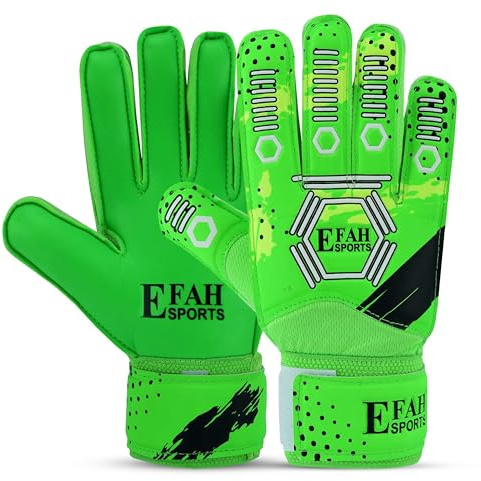 EFAH Sports Gants de Gardien de But de Football pour Enfants, garçons et Jeunes – Gants de Gardien de But de Football avec Paumes à Forte adhérence (Taille 6, Vert)