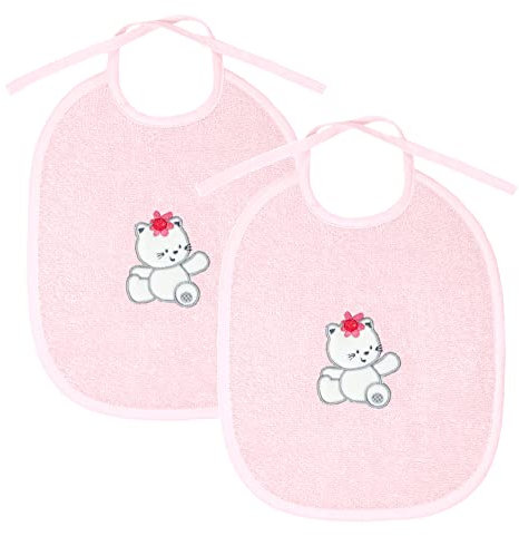 Lashuma 2 Stück Baby Lätzchen mit Stick: Katze, Sabberlätzchen rosa 25x30 cm, Mädchen Kinderlatze zum Binden