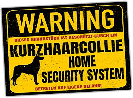 Kurzhaarcollie Collie Schild Warning Security System Türschild Hundeschild Warnschild Hund