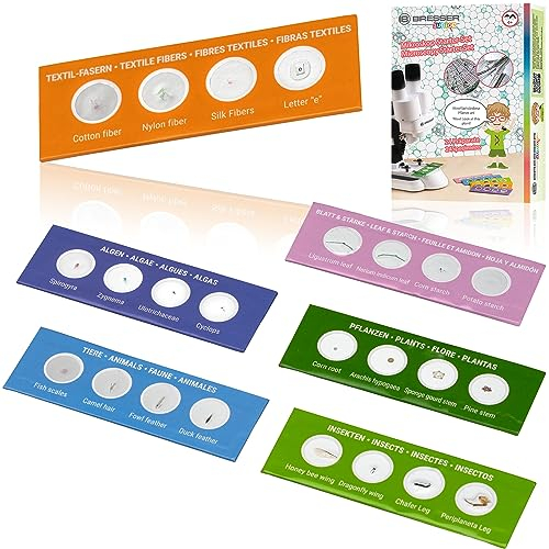 Bresser Junior 24 Dauerpräparate im Mikroskop-Starter-Set für Kinder ab 6 Jahren auf 6 Objektträgern zu verschiedenen Themen