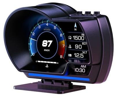 AMROOLOO Dual System Car Head-Up Display, with GPS + OBD Two Modes, OBD Car Display, GPS Speedometer, Suitable for All Cars