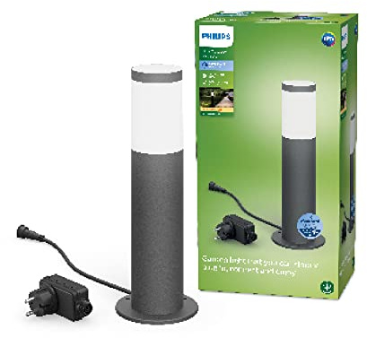 PHILIPS Utrecht Outdoor Sockelleuchte 1-er Starter Set (6 W), wetterfeste Niedervolt Außenleuchte mit warmweißem Licht, energiesparende LED Beleuchtung, anthrazit