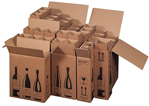 karton-billiger | Caja de envío para botellas de vino, certificado PTZ, DPD, certificado UPS, 8 tamaños | 1-12 botellas (f. 3 botellas, 20)
