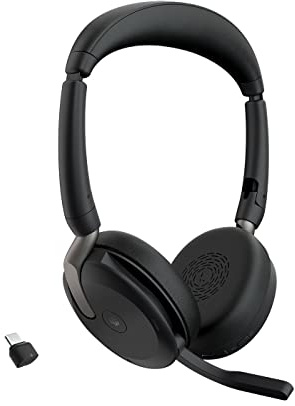 Jabra Evolve2 65 Flex Wireless Stereo Headset - Bluetooth, Noise-Cancelling ClearVoice Technology & Hybrid ANC - Certified for Microsoft Teams - Black