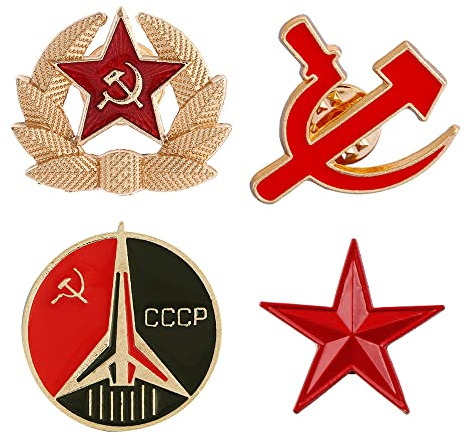 Ximimark 4 Stück rote Stern-Hammer-Sichel-Emaille-Pin Retro-UdSSR-Symbol Brosche Sowjetunion Marxismus Logo Schmuck, Metall, Ohne Edelstein.