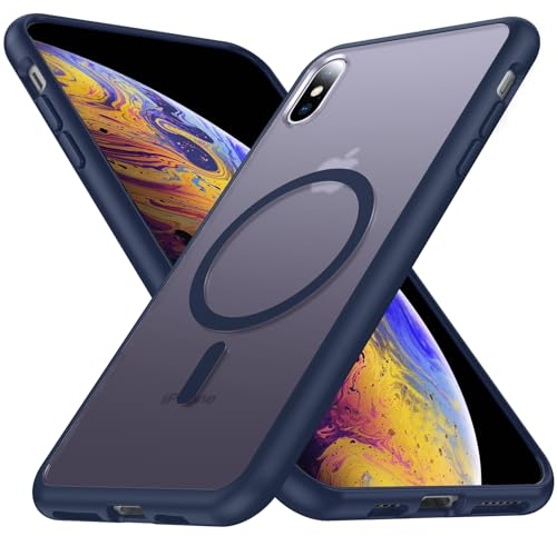 FNDMIL [NO.1 Magnetischfür iPhone X(10)/Xs mit Magnet Kabelloses Laden[Durchscheinend Matt][Anti-Fingerabdruck][Militär Stoßfest] Dünn Hardcase mit Silikon Handyhülle für iPhone X(10)/Xs Case,Blau