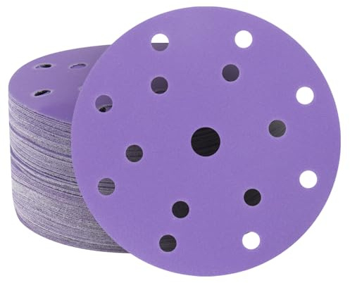 FASTPLUS 50 Disques de Ponçage 150 mm, Film Violet, Grain 2000, 15 Trous | Disque Abrasif 150mm Dos Autoagrippant pour un Remplacement Rapide, Adapté au Bois, Métal et Préparation de Carrosserie