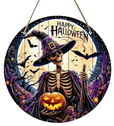 Letreros de Bruja y Calabaza para Halloween - Decoración Festiva de Porche, Calavera y Puerta - Adornos de Madera