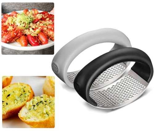 Garlic Press, Garlic Press Rocker Crusher Masher, Portable Manual High Performance Garlic Mincer, Garlic Chopper for Household Kitchen Appliances (Black + Grey)