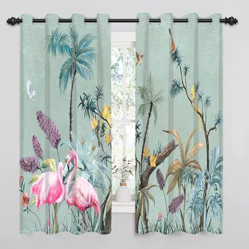 YZQGLHP Gardinen Flamingo Vorhänge Anlage Verdunklungsvorhänge Schiebe Schallschutz Vorhang mit Ösen für Schlafzimmer Wohnzimmer H260 x B140 cm 2 teiliges Set