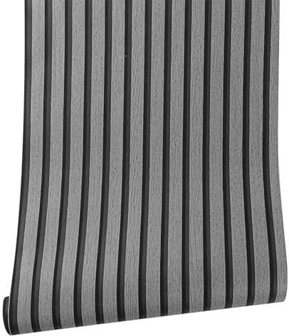 Beswitory 3D Effect Black and Grey Wood Slat Wallpaper Grey Wood Effect Wallpaper Wall Panel Feature Textured Wallpapers for Bedroom Adults Hallway and Stairs Retro Feature Wall