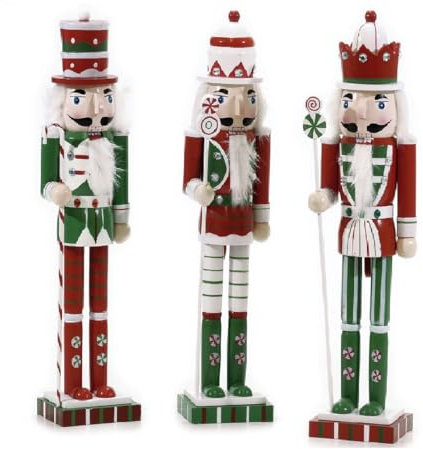 Set di 3 Soldatini Schiaccianoci Natalizi pezzi da collezione h38 rosso bianco verde candy caramella dolci cake design idea regalo