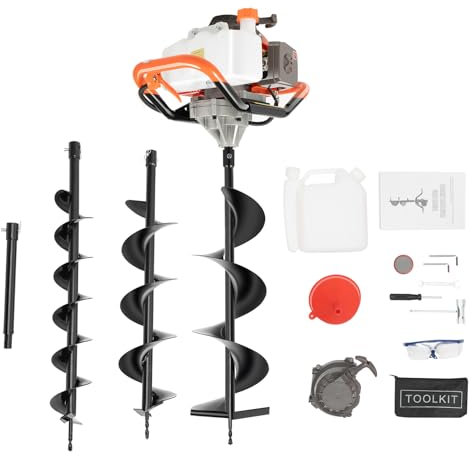 71CC - Trapano a benzina a 2 tempi, 2,3 kW, con 3 punte per trapano, diametro: 100, 150, 200 mm, per trapano a terra