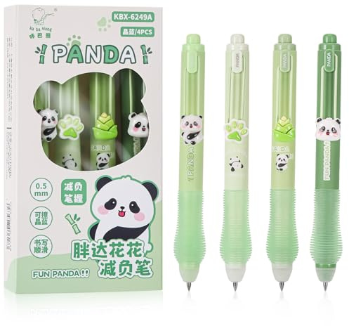 JIANTA Radierbarer Kugelschreiber Blau, 4 Stück Tintenroller radierbar, Süße Stifte Radierbar 0.5MM Set, Schreibkomfort Radierstifte Gelstifte für Büro Schule - Panda