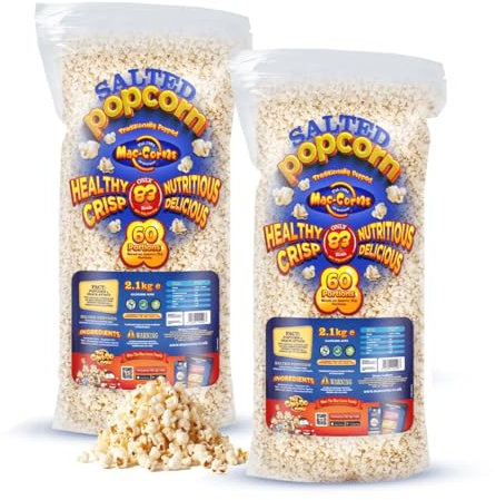 MacCorns - Salted Popcorn - 2 Bulk Packs x 2.1kg - Traditional Popped Popcorn for Any Event - FREE FROM: GM - Sesame - Nuts - Dairy - Gluten - Allergen FREE !