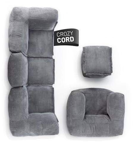 Lumaland Modulares Basic Set - Cord-Reihe | Indoor Sitzsäcke mit Softer Struktur, ideal Sofa Modulen & zum Pouf | Bean Bag mit Füllung - für Wohnzimmer & Co.