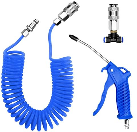 Soufflette à Air Comprimé, Pistolet de Soufflage d'air avec Tuyau Air Comprimé de 5 Mètres, Kit de Nettoyage de Pistolet à Air, avec Connecteur en T, pour Camion, Fourgonnette, Camion Lourd