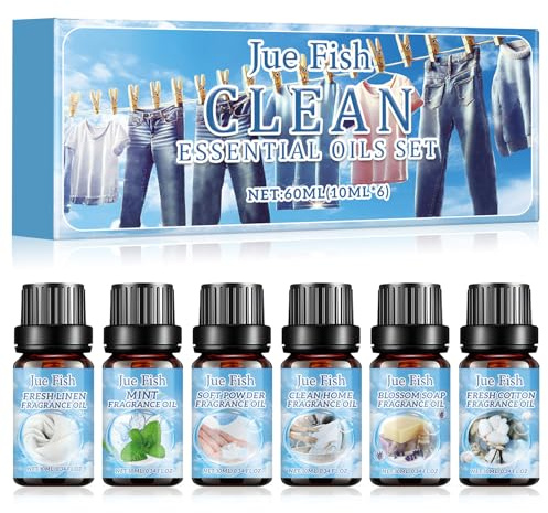 Conjunto de aceites esenciales limpios, aceite de fragancia de aromaterapia de 6x10 para difusiones para difusiones, aceite de fragancia para velas, aceites esenciales para difusos, lino fresco, menta