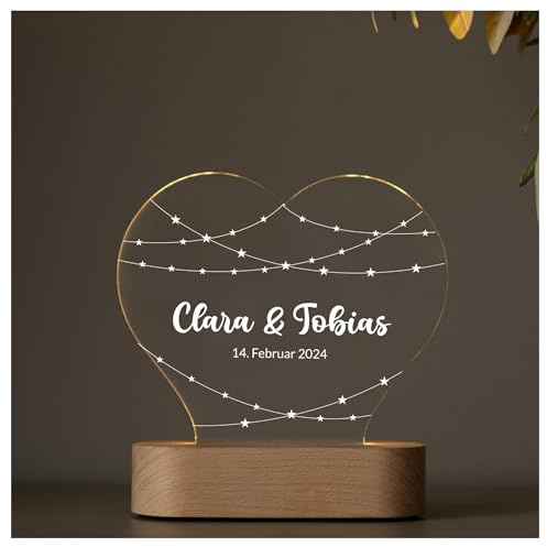 Geschenkfreude LED Acrylglas mit Namen personalisiert Paar - Sternchen | UV-Druck beleuchteter Bilderrahmen, Jahrestag Geschenk für Ihn und Sie, Partnergeschenk Mann und Frau