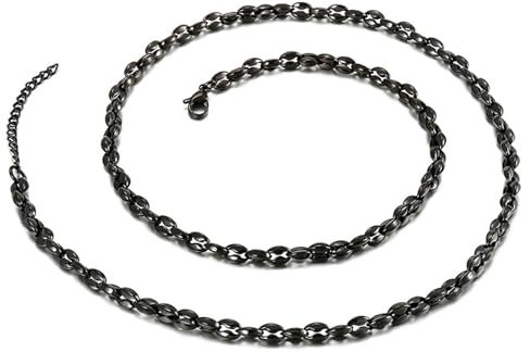 Daesar Herren Halskette 64CM ohne Anhänger Edelstahl, Bohnenkette 5MM Hip Hop Kette Männer Freundschaftskette Personalisiert Schwarz