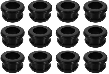 sourcing map 12Pcs Rubber Grommets Fit 0.59 (15mm) Hole Dia.0.43 (11mm) H 0.24(6mm) ID Hole Top Hat Grommet Silicone Rubber Hole Plug Gasket for Electrical Box Cable Pipe, Black