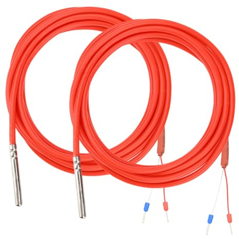 Aideepen 2 Stuck 3 Meter PT1000 Temperatursensor, Silikon-Leitung Kabel | Digitaler Wasserdicht Temperaturfühler mit Edelstahlsonde, Temperaturmessbereich -50℃~180℃