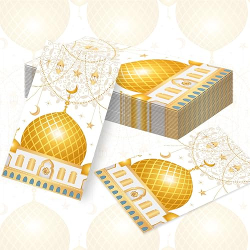 40 Stück Eid Mubarak Ramadan Dekoration Servietten Gold Weiß Eid Deko | 40 Stück Eid Mubarak Ramadan Dekoration Servietten Gold Weiß Eid Deko Stern Mond Zubehör Ramadan