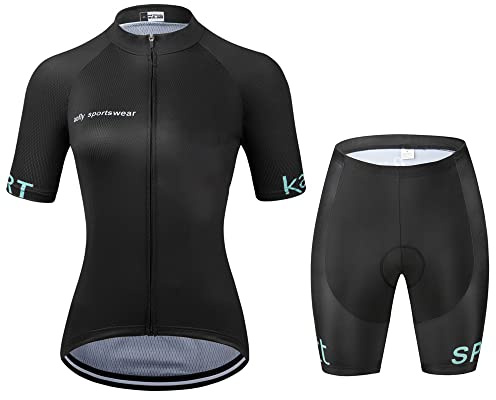 Dam cykeltröja och shorts set, svart med regnbågsränder, kortärmad cykelkläder svart, 9, L