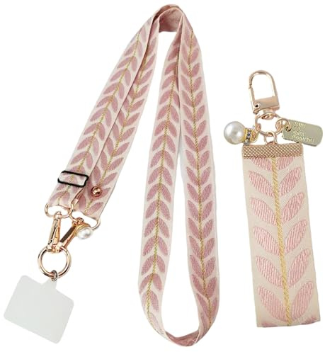 Arrderly Paquete de 2 cordones para teléfono celular, cadenas ajustables para teléfono móvil, rosa