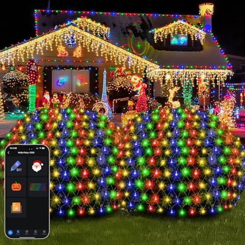 FREECUBE 5×12FT 360 LEDs Smart Christmas Net Lights Outdoor Mesh Lights, Smart Net Light with 105 Scene Modes, Music Sync, Timer & DIY Color Changing for Yard Patio Bush Decor