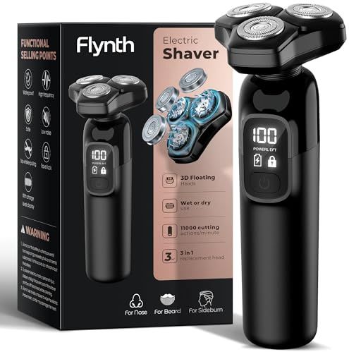 Electric Razor for Men Flynth 3-in-1 Cordless Shaver 3-Blade Rotary Shavers Wet/Dry for Beard Nose & Face, IPX7 Waterproof Fast Charge Travel Trimmer Grooming Set