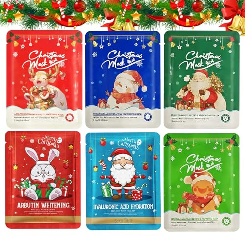 6 pezzi Maschera di Natale,Idratante Viso Maschera,lenitiva per il viso maschera,Applicabile a Per La maggior parte dei tipi di pelle,Ideale come Regalo di Natale