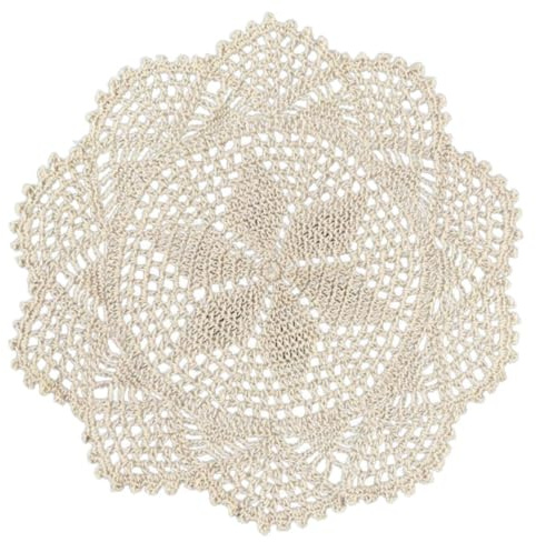 Blausky 1 Stück Handgefertigtes Häkeldeckchen 30cm Rund,Spitzendeckchen aus Baumwolle Untersetzer Vintage Tischdecke Tischset Platzdeckchen für Esstisch Wohnzimmer Hochzeit Party Deko,Beige