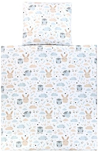 TupTam Unisex Baby Wiegenset 4-teilig Bettwäsche-Set: Bettdecke und Kopfkissen mit Bezug, Farbe: Hase/Eule, Größe: 80x80 cm