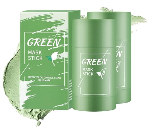 2Pcs Green Tea Mask Stick Deep Cleanse - Blackhead Remover with Green Tea Extract Care for All Skin Types, Smooth Nourish and Hydrate Oil Control Purifying Clay Mask Stick