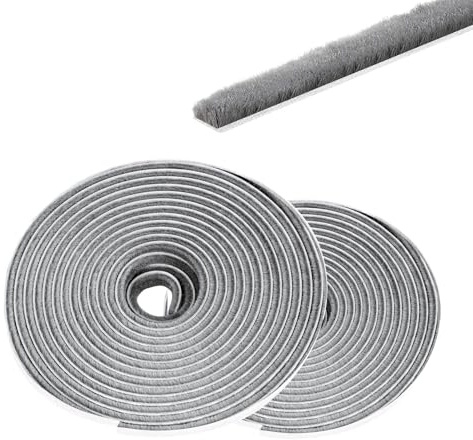 Zyiphor 20M Junta de Cepillo Autoadhesiva 9 mm (B) x 15 mm (T) Burlete Cepillo para Puerta Corredera Ventana y Persiana Burlete para Aislamiento Viento Frío, Ruido y Polvo (Gris)