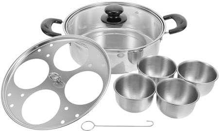 Didiseaon Cuociuova a Vapore in Acciaio Inossidabile 4 Tazze con Cestello Staccabile Pentola Compatta con Coperchio e Manico per Colazione e Brunch Vaporiera Professionale per Cucina