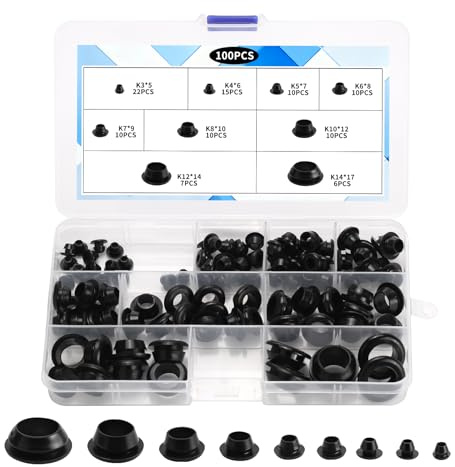 100 Pcs Rubber Grommets for Cables, Black Rubber Grommet Kits, Firewall Hole Plugs, Electrical Cable Holes Wire Conductor Wiring Blanking Gasket Kit for Cable Wiring Wires(9 Sizes)