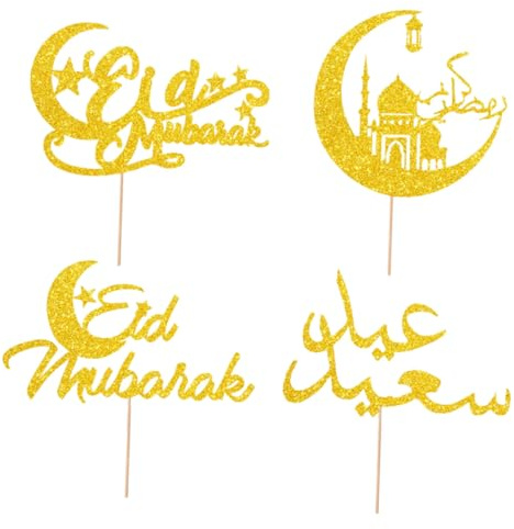 WHAMVOX 4 Stück Ramadan Eid Cupcake Topper aus Papier Dekorative Kuchenstecker für Muffins und Partys Muslimische Kuchendekoration für Festtagsfeiern