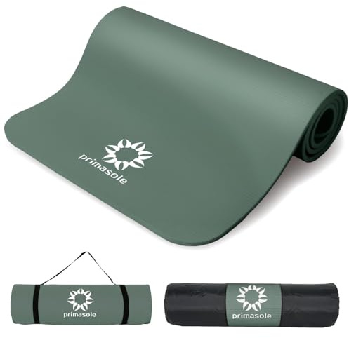 Primasole Thick Yoga Mat, 1/2-Inch Extra Thick NBR Mat with Enhanced Stability - Textured Design, Lightweight Mat with Carrying Strap & Case for Yoga, Pilates, Gym & Home Use (Dark green Colors)